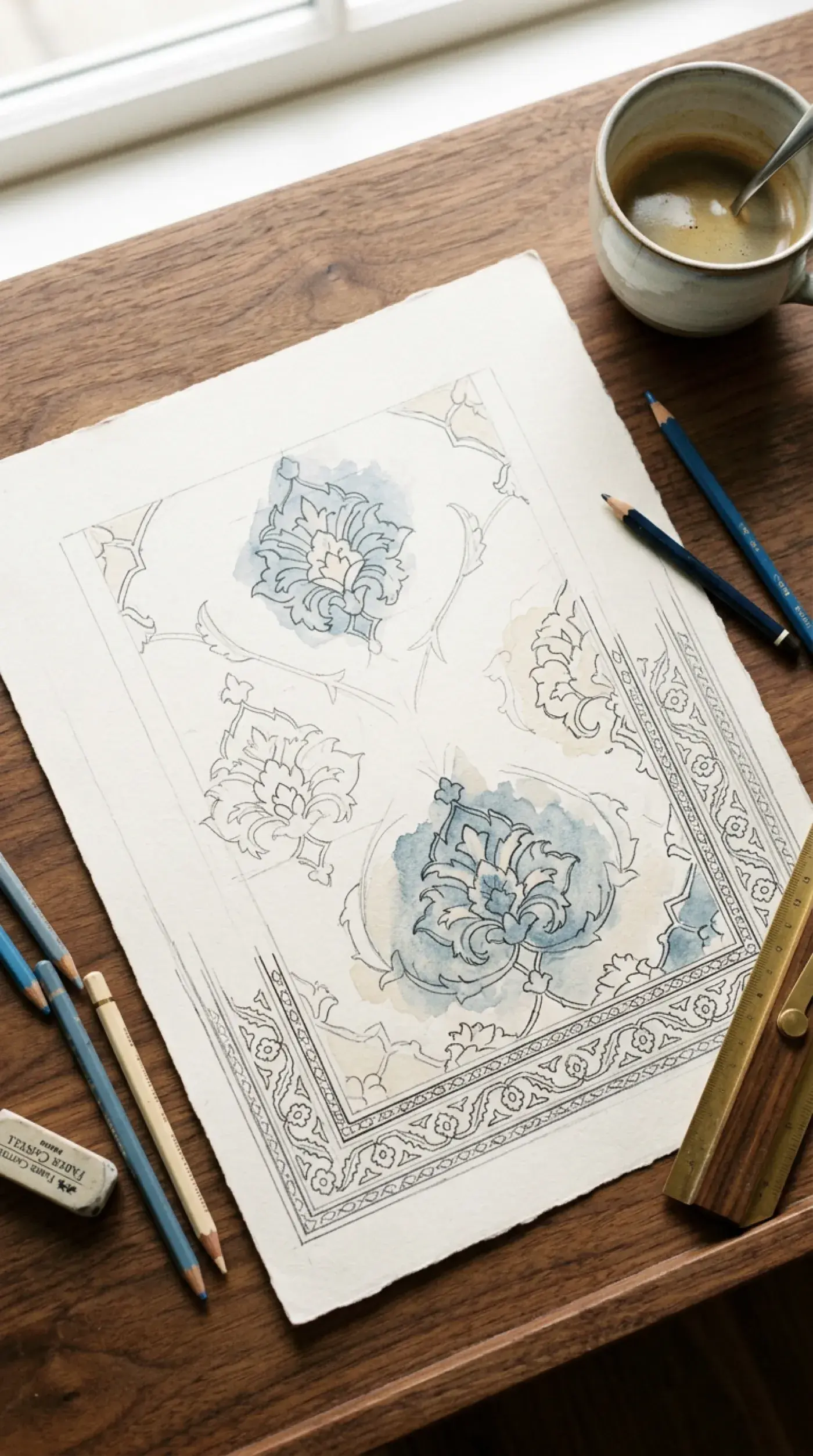 Design sketches for rug patterns