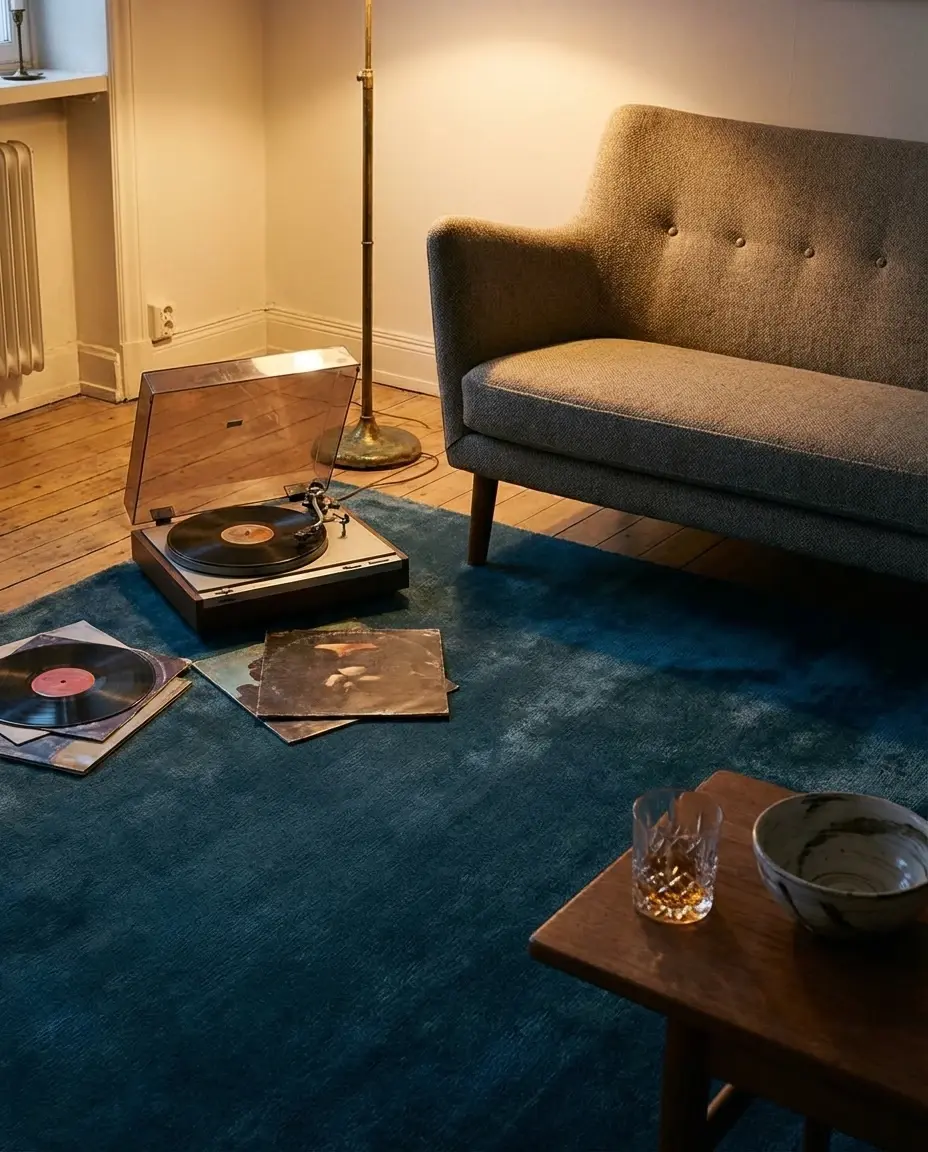 Cashmere Lagoon rug in vinyl evening scene