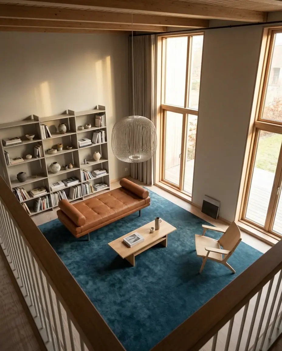 Cashmere Lagoon rug in loft view from above