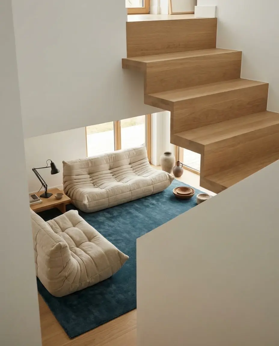 Cashmere Lagoon rug in staircase view