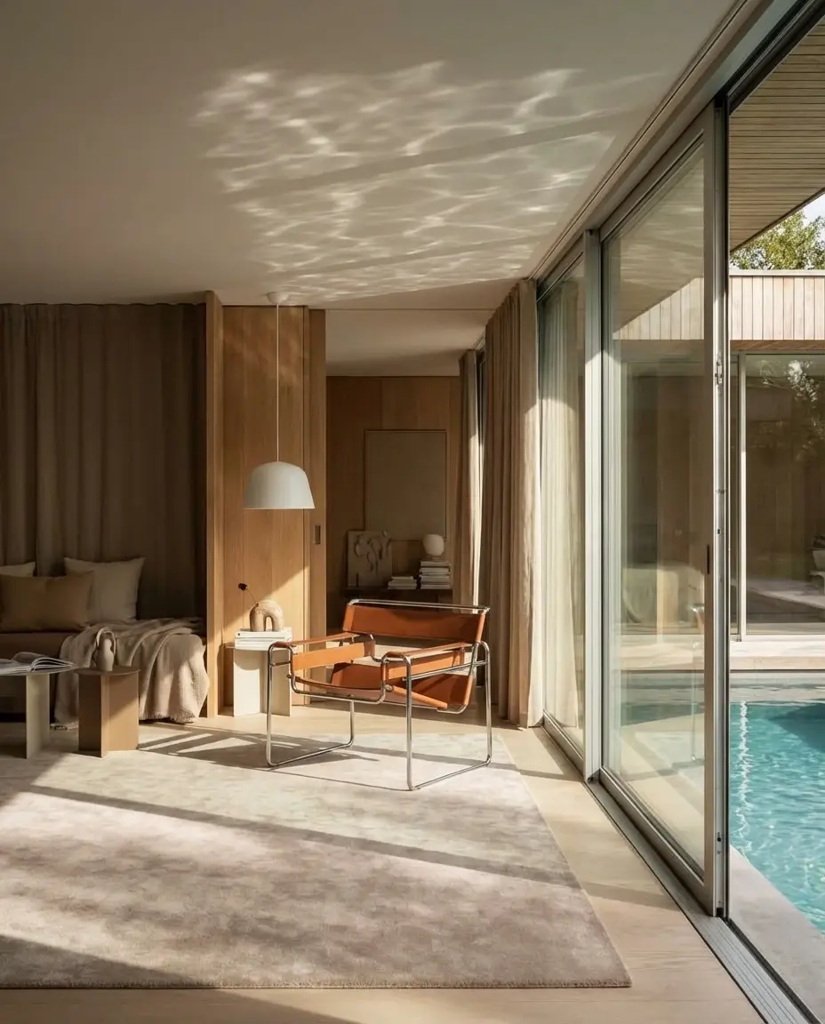 Cashmere Latte rug in pool cabana setting