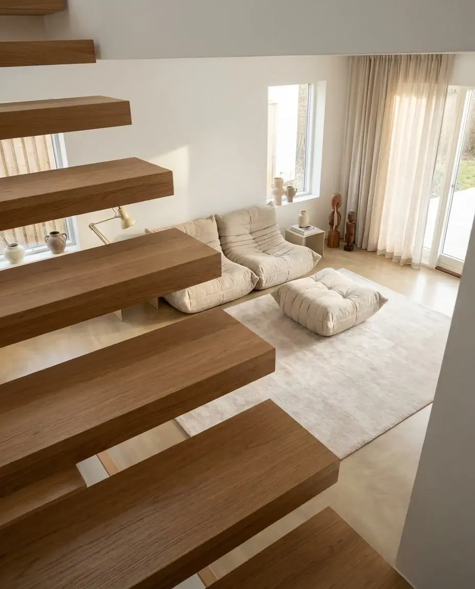 Cashmere Latte rug in staircase view