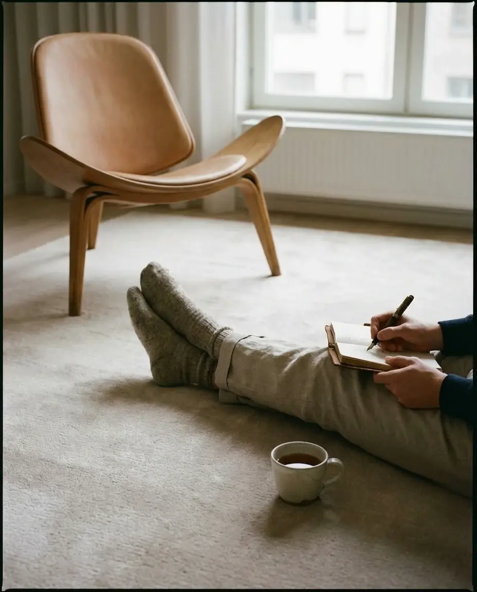 Cashmere Latte rug in journaling moment