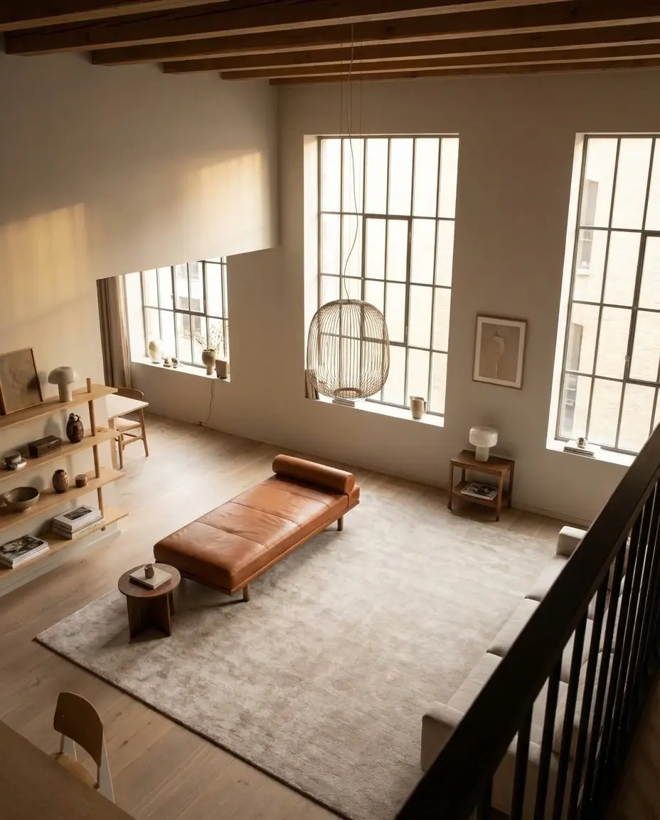 Cashmere Latte rug in loft view from above
