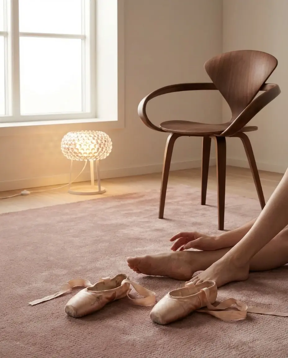 Cashmere Rose rug in ballet slippers scene