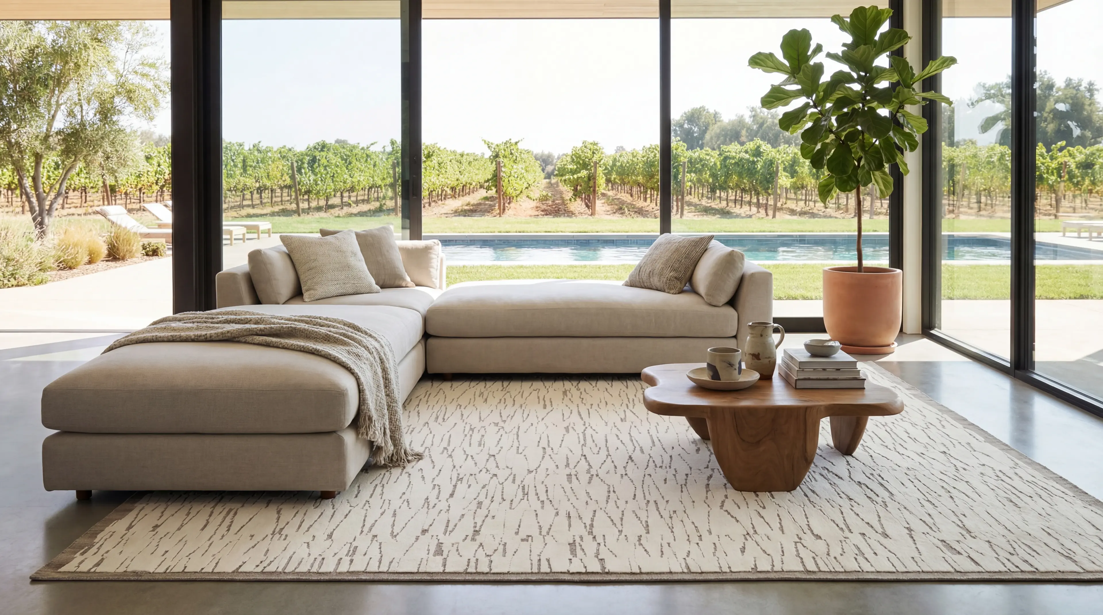 Kiri rug in vineyard pool house