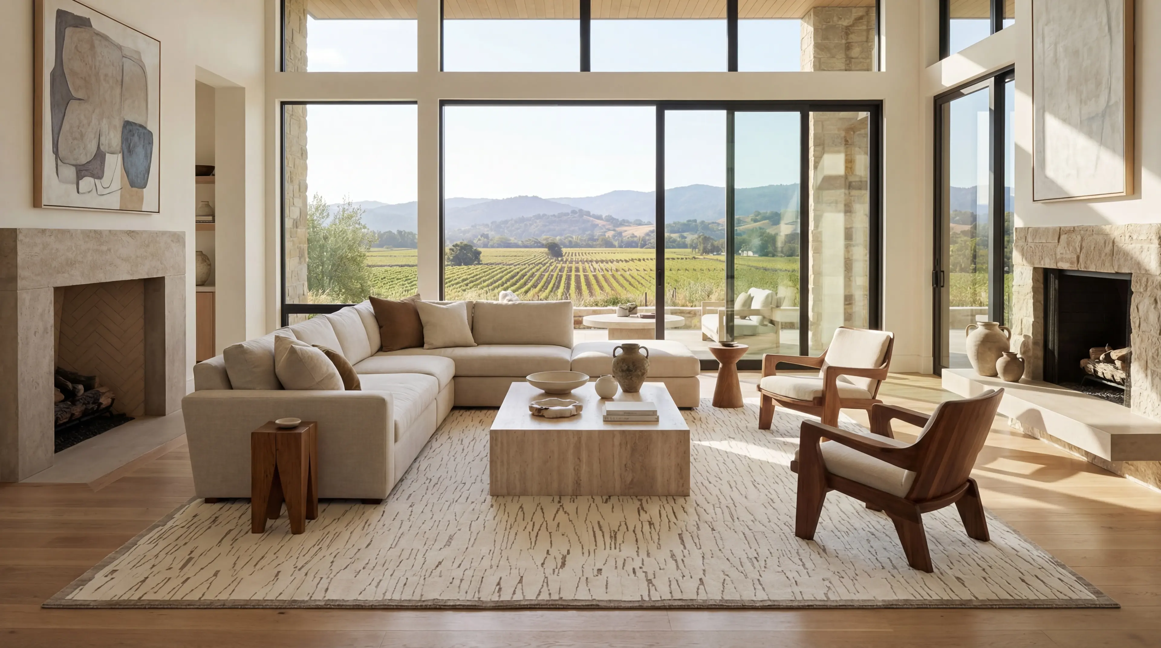 Kiri Hand-Knotted wool rug in vineyard living room