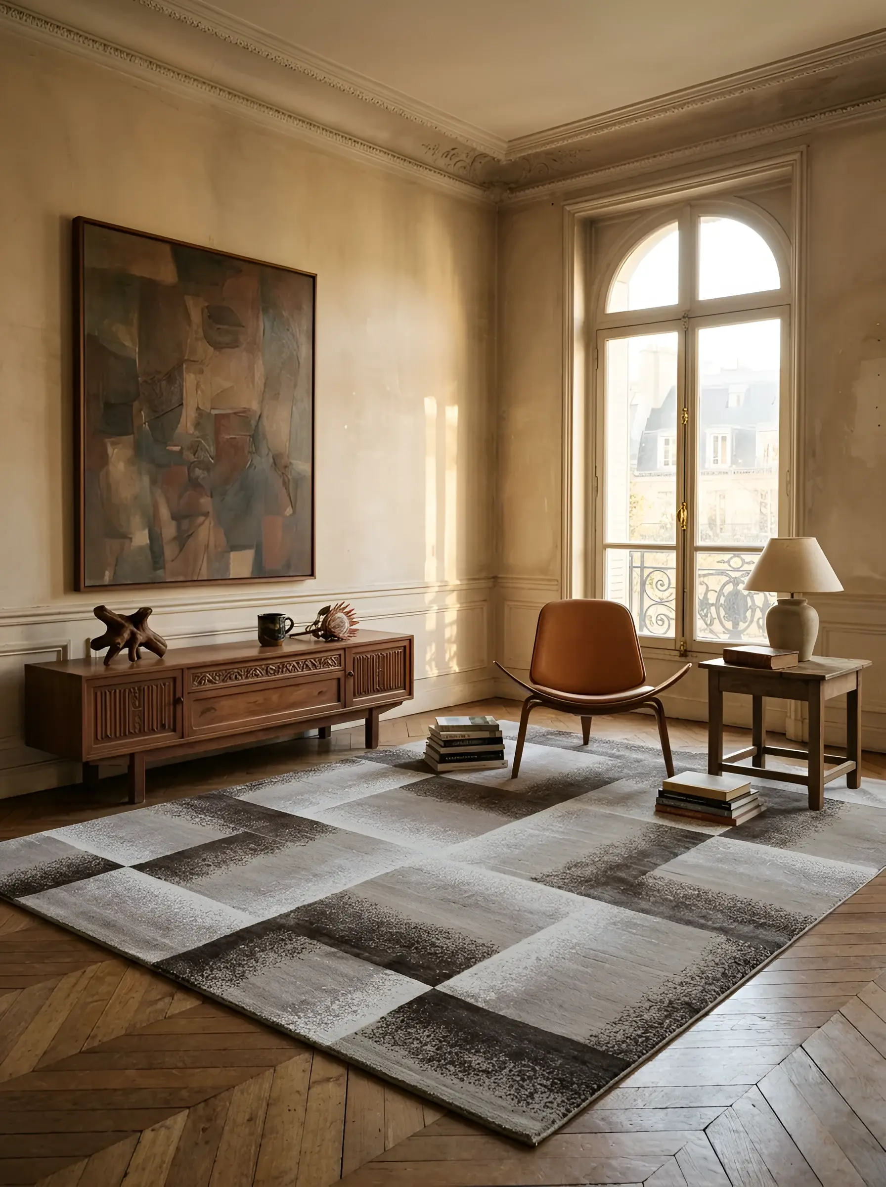 Haku Brown Beige Charcoal in a styled room setting