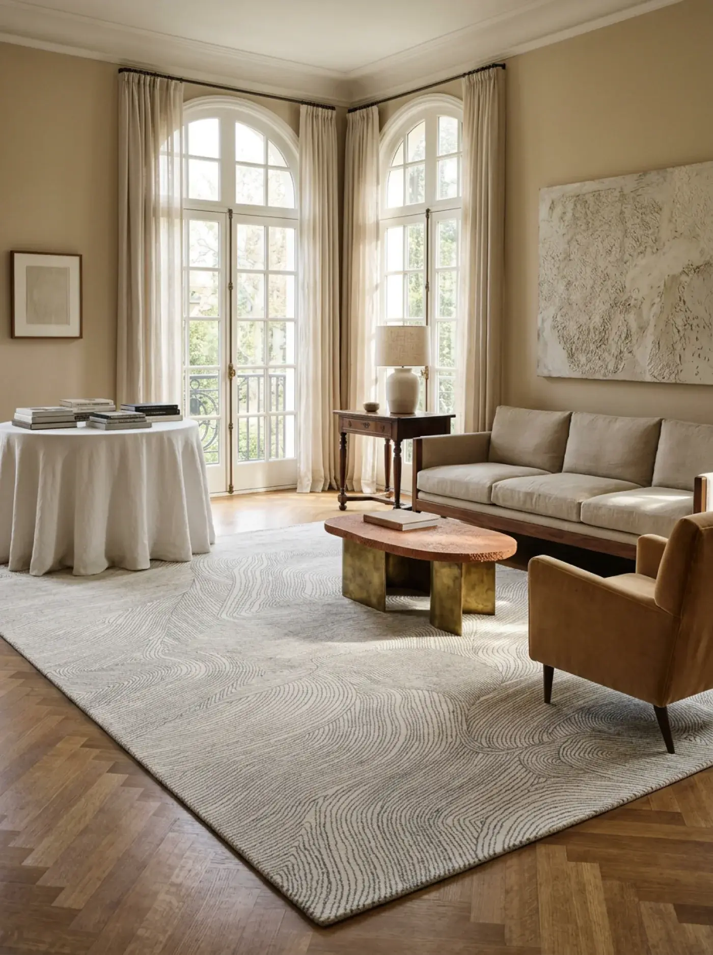 Hayate Beige Grey in a styled room setting