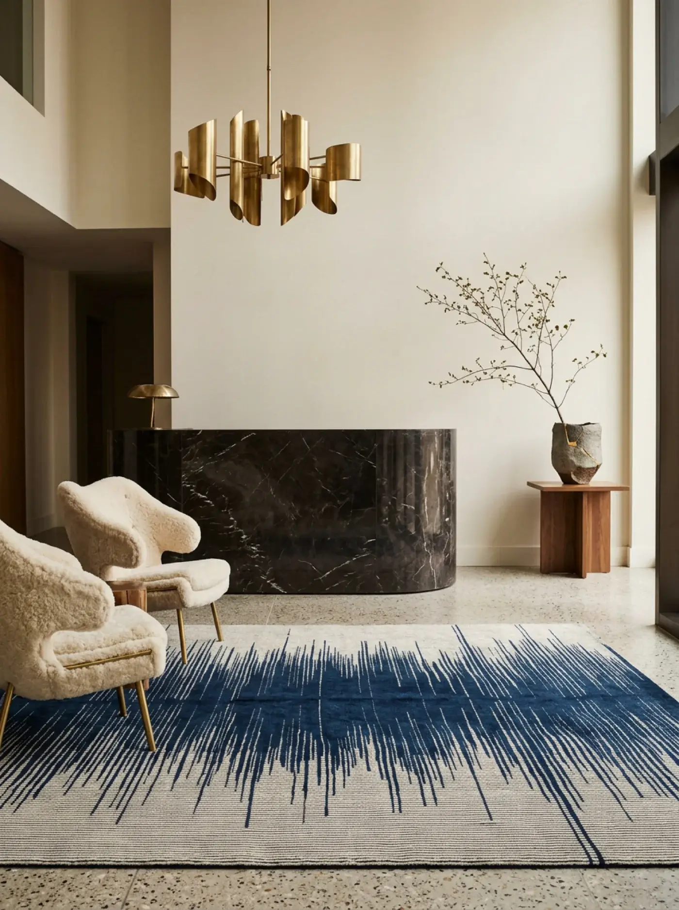 Takumi Navy Off White in a styled room setting