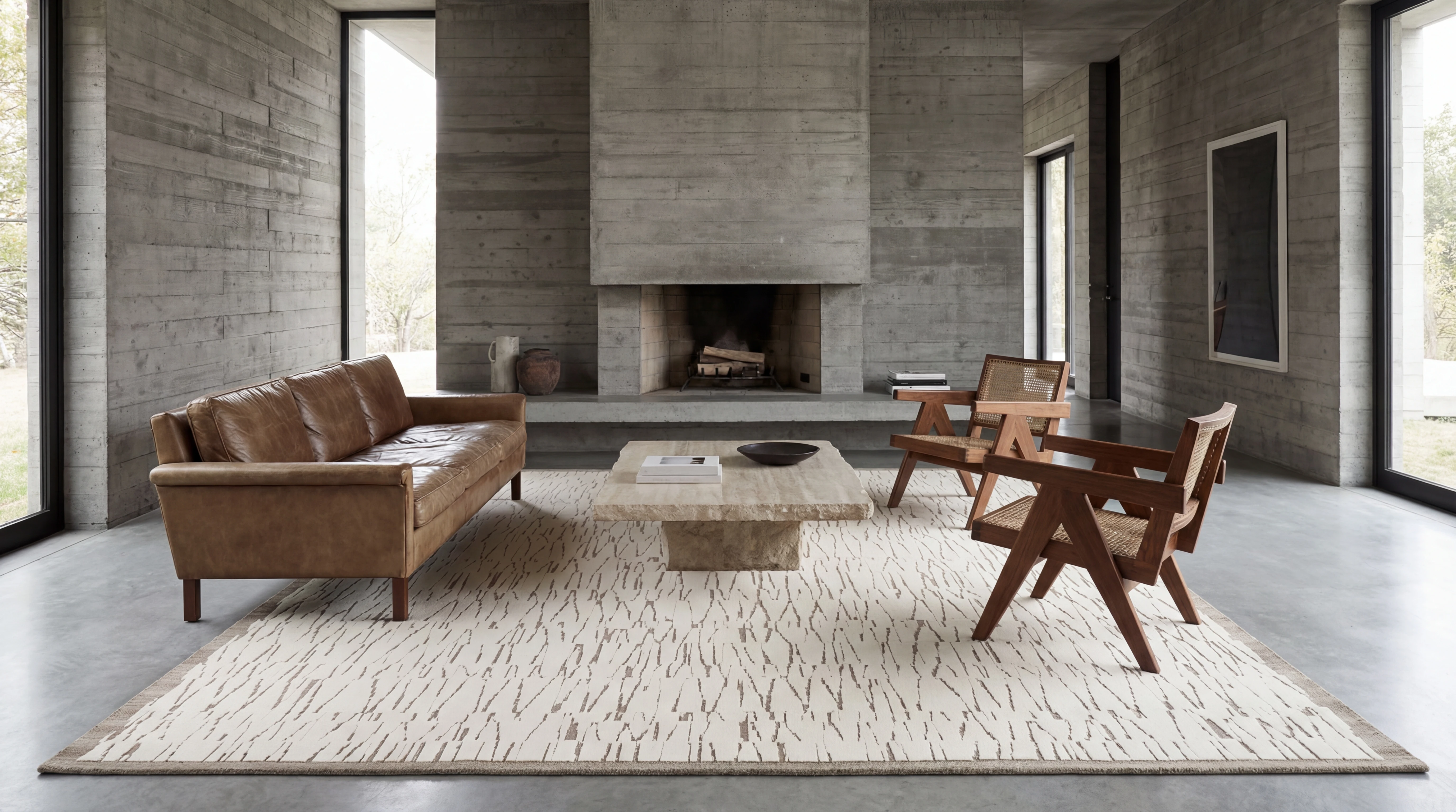 Kiri hand-knotted rug in a modern living room with rich warm tones